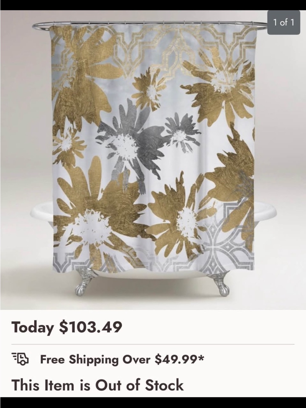 Oliver Gal Gold and Silver Floral Shower Curtain